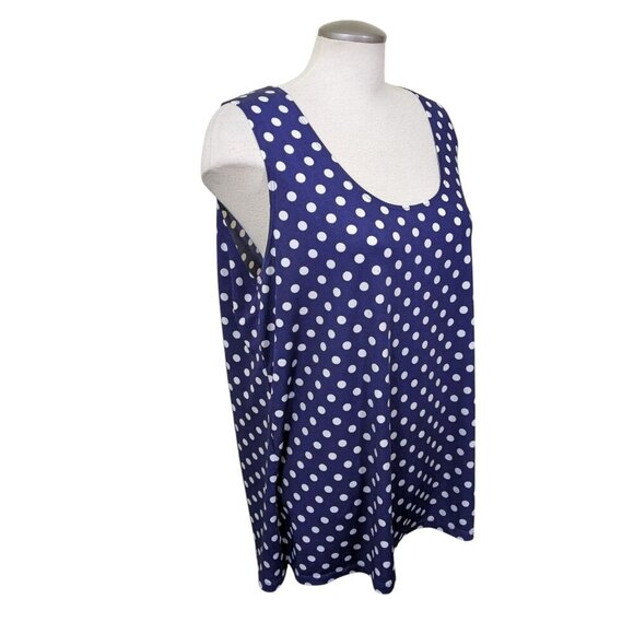 Slinky Brand Womens Plus 1X Top Navy Blue Polka Dot Travel Stretch Sleeveless - Picture 2 of 7